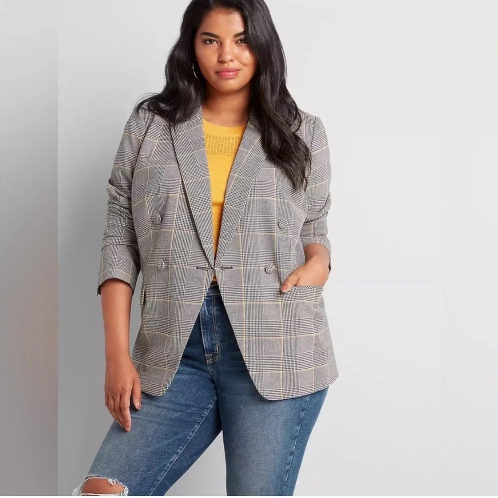 Lane Bryant Plus Size Double Breasted Blazer in Bastille Plaid Check size 14
